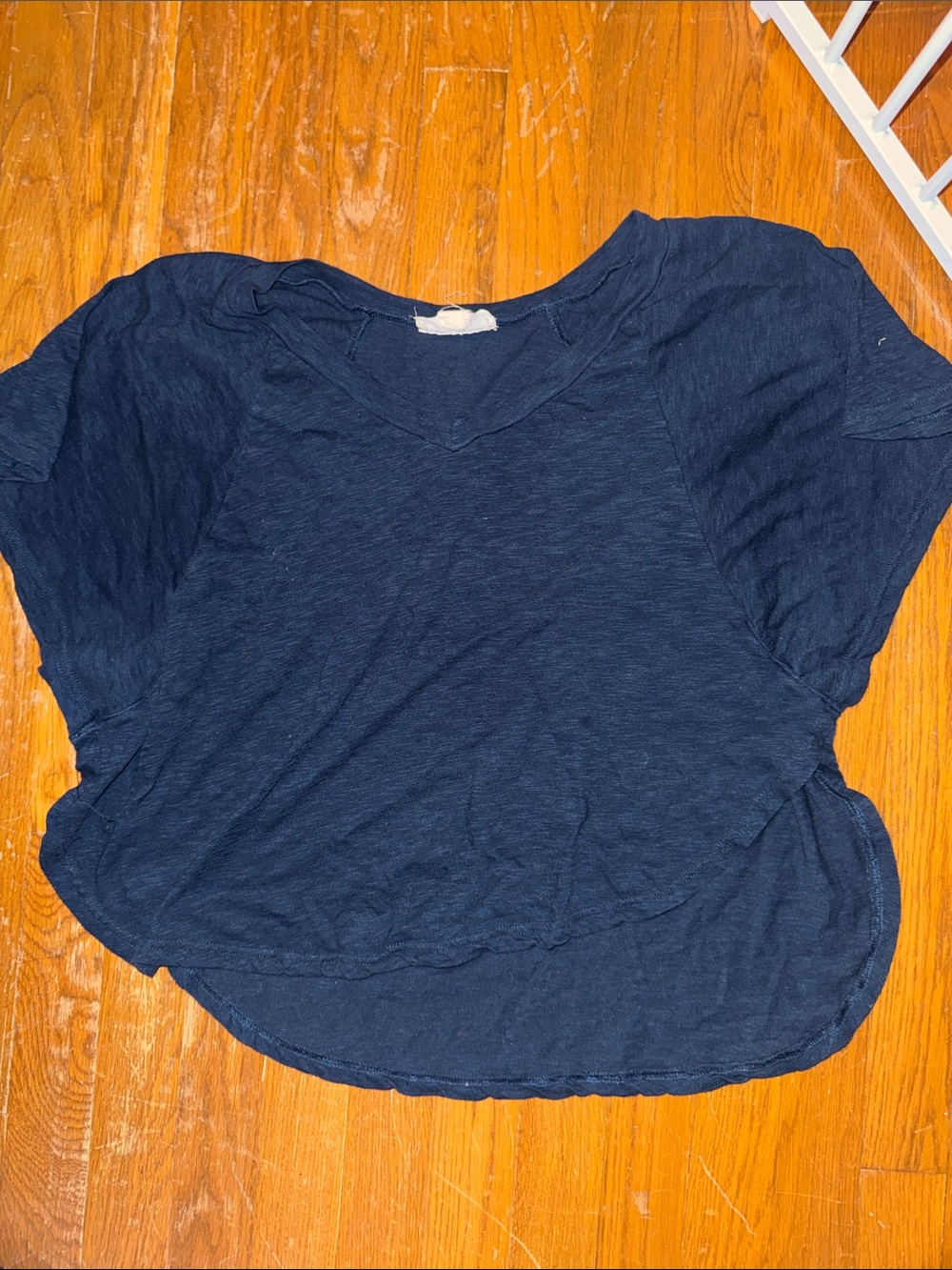 Women's Navy Short Sleeve V-Neck Top butterfly sleeve high low